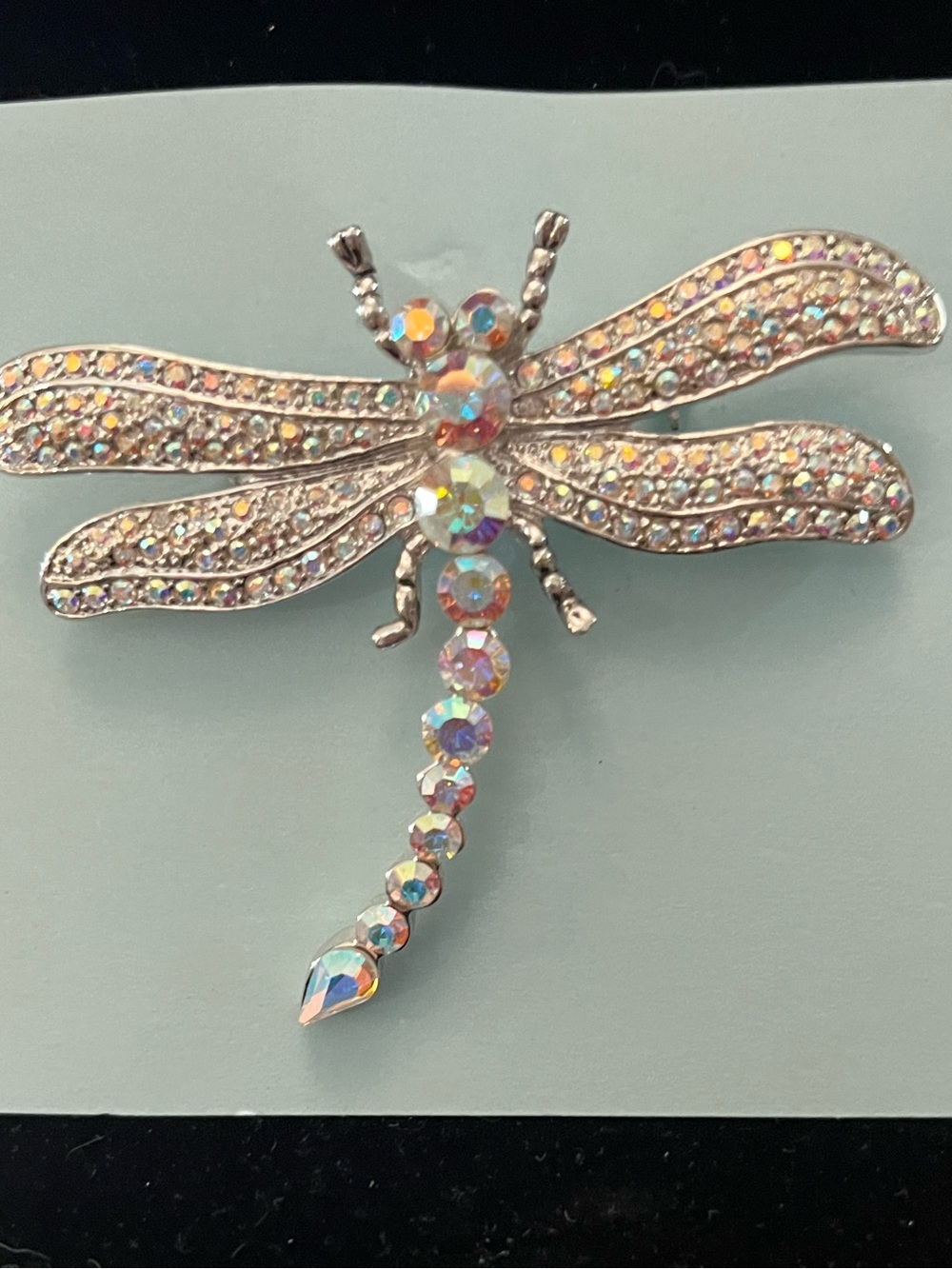 Iridescent Crystal Dragonfly Wall Accent - Silver Tone